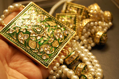 MALA & JHUMKA SET IN KUNDAN WITH GREEN MEENA