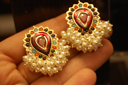 MULTI STONE EARRINGS WITH RED MEENA