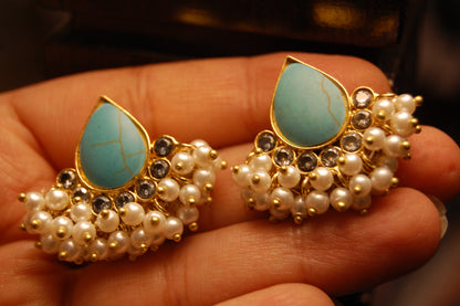 FEROZA KUNDAN & PEARL EARRINGS
