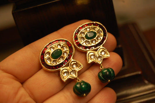 GREEN & RED MEENA KUNDAN EARRINGS