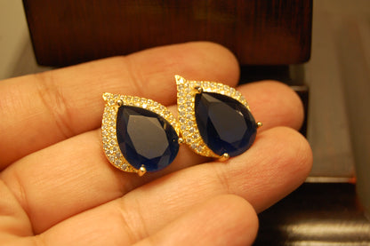 ELEGANT ZIRCON & SAPPHIRE BLUE EARRINGS