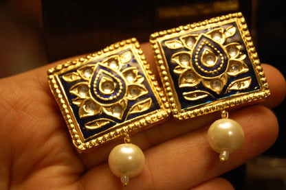BLUE KUNDAN & MEENA EARRINGS