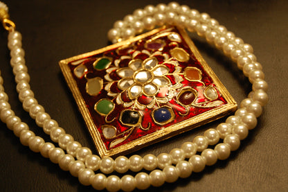 GORGEOUS MALA IN RED MEENA & MULTI STONES