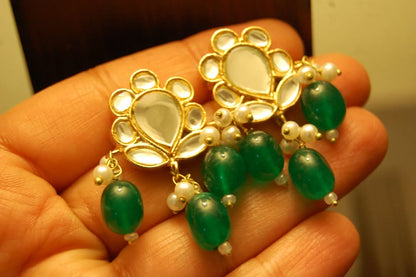 GREEN KUNDAN EARRINGS