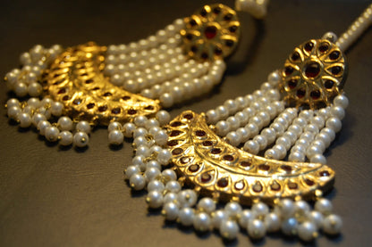 JHOOMAR STYLE EARRINGS IN PEARLS & RED