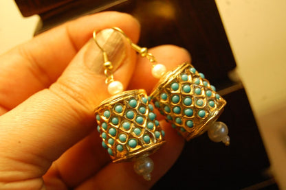 GORGEOUS DHOLKI EARRINGS IN FEROZI STONES