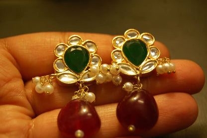 RED & GREEN KUNDAN EARRINGS