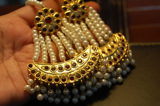 JHOOMAR STYLE EARRINGS IN PEARLS & RED
