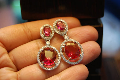 ELEGANT ZIRCON & RED EARRINGS