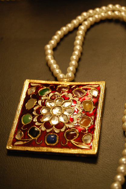 GORGEOUS MALA IN RED MEENA & MULTI STONES