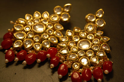 INDIAN POLKI KUNDAN EARRINGS WITH RED