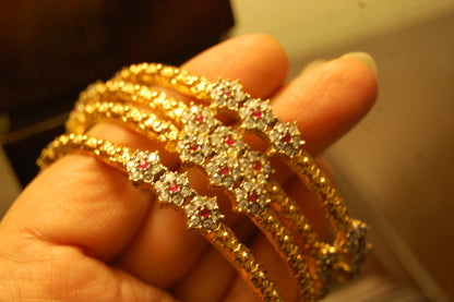 PAIR OF ELEGANT FLORAL RED & ZIRCON BANGLE
