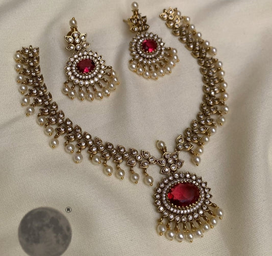 SOUTH INDIAN NECKLACE SET IN RED