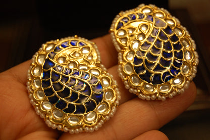 BLUE KUNDAN & MEENA PAISLEY EARRINGS