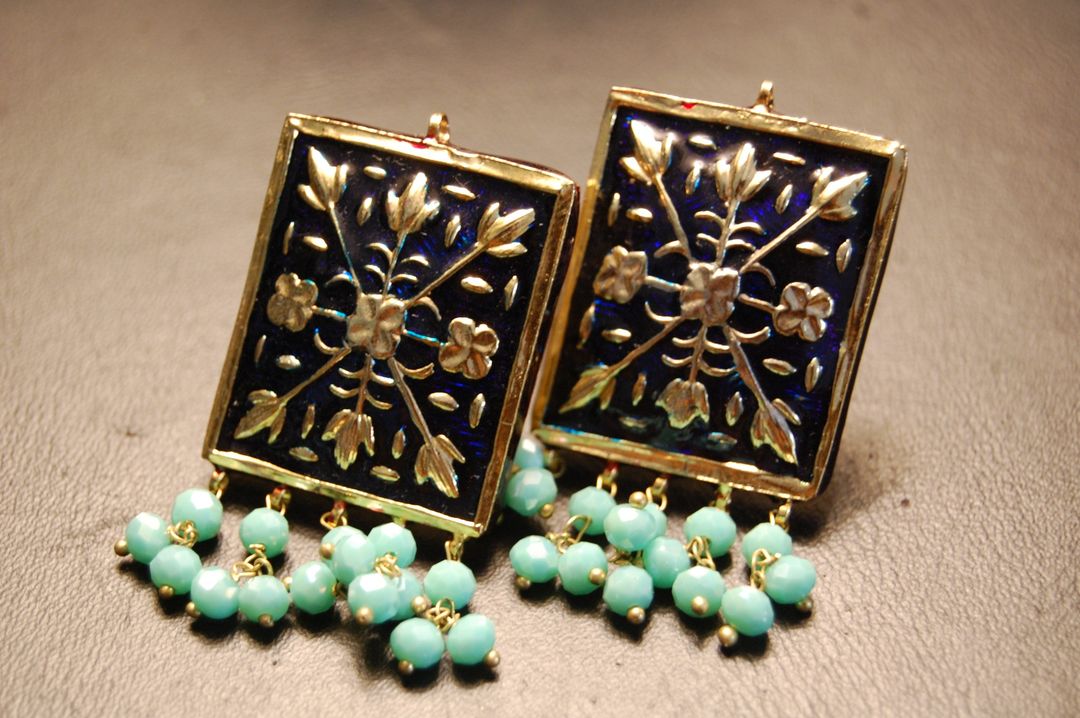 BLUE MEENA EARRINGS WITH FEROZY