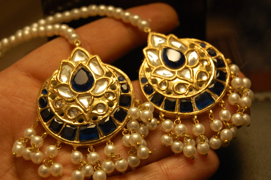 BLUE KUNDAN & PEARLS EARRINGS