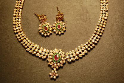 SOUTH INDIAN PEARL NECKLACE SET IN ZIRCON