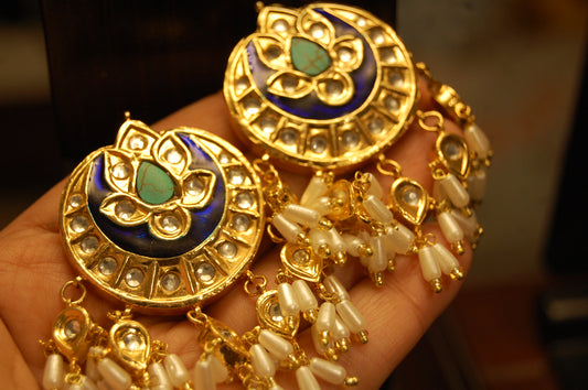 FEROZY STONE & BLUE MEENA EARRINGS WITH PEARLS