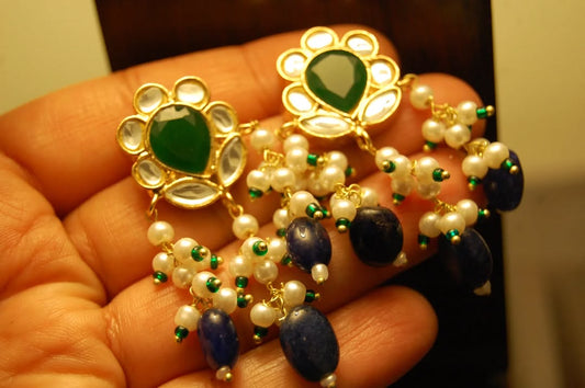 GREEN & BLUE KUNDAN EARRINGS