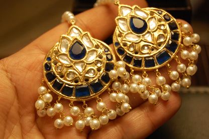 BLUE KUNDAN & PEARLS EARRINGS