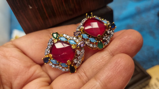 MULTI RED STONE EARRINGS
