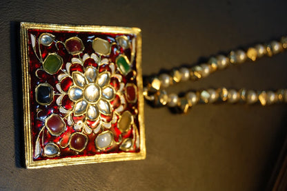 GORGEOUS MALA IN RED MEENA & MULTI STONES
