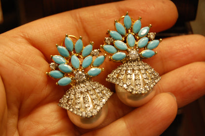 PEARL EARRINGS WITH FEROZY STONES