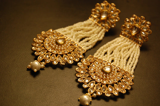 JHOOMAR STYLE EARRINGS IN KUNDAN & PEARLS