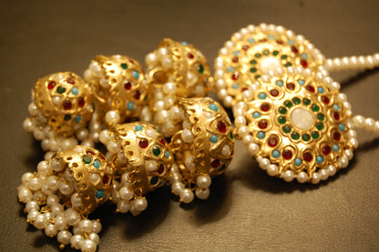 THREE LAYERED MULTI STONE JHUMKAS