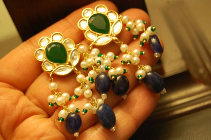 GREEN & BLUE KUNDAN EARRINGS
