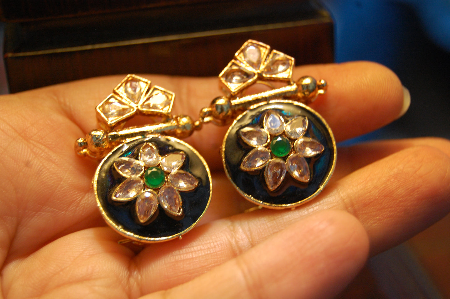 BLUE MEENA & KUNDAN EARRINGS