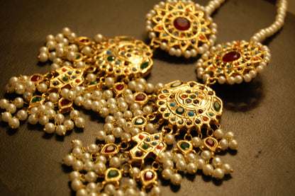 NAURATAN MULTI & PEARLS CHOKER SET