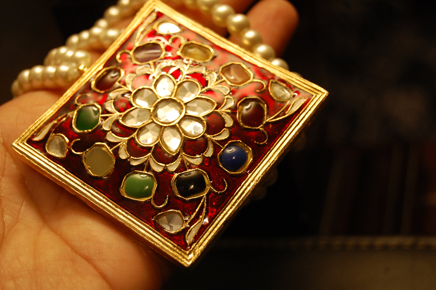 GORGEOUS MALA IN RED MEENA & MULTI STONES