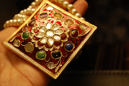 GORGEOUS MALA IN RED MEENA & MULTI STONES