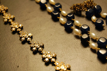 PEARL & BLUE MALA WITH ZIRCON STRING