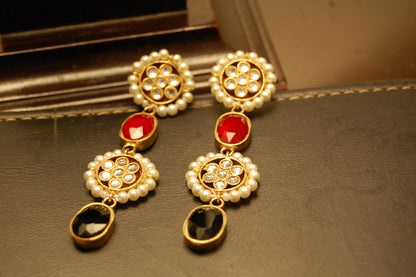 EARRING IN KUNDAN WITH RED & BLACK STONES