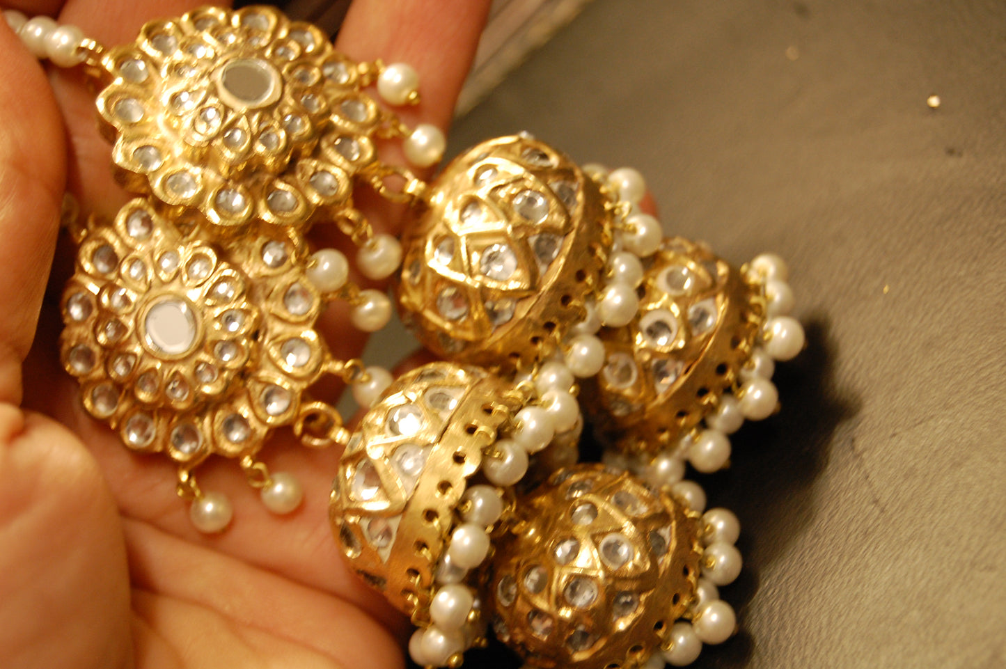 TWO LAYERED KUNDAN JHUMKAS