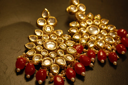 INDIAN POLKI KUNDAN EARRINGS WITH RED