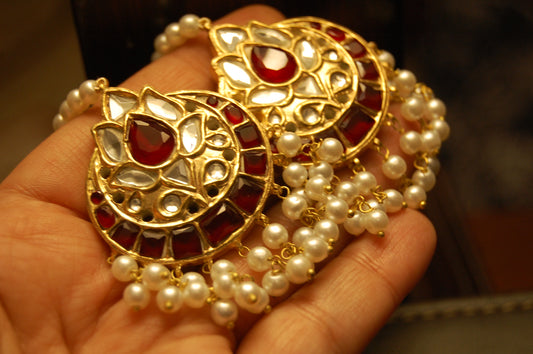 RED KUNDAN & PEARLS EARRINGS