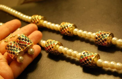 GORGEOUS DHOLKI MALA & EARRINGS IN NAURATAN