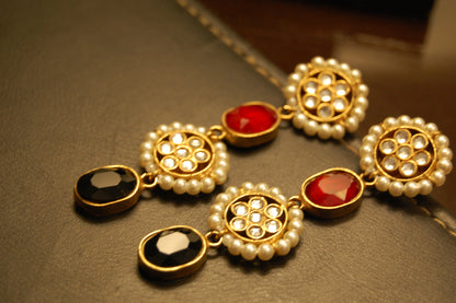 EARRING IN KUNDAN WITH RED & BLACK STONES