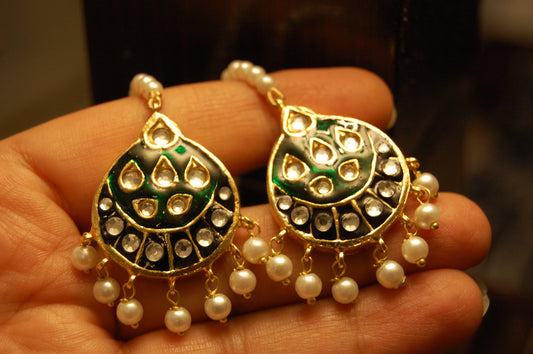 GREEN MEENA & KUNDAN EARRINGS