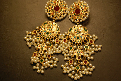 NAURATAN MULTI & PEARLS CHOKER SET