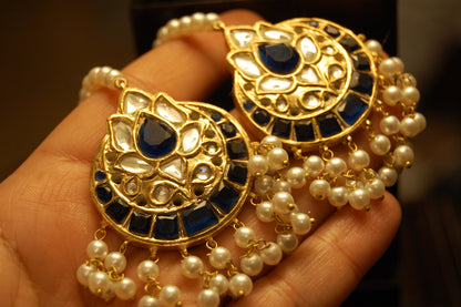 BLUE KUNDAN & PEARLS EARRINGS