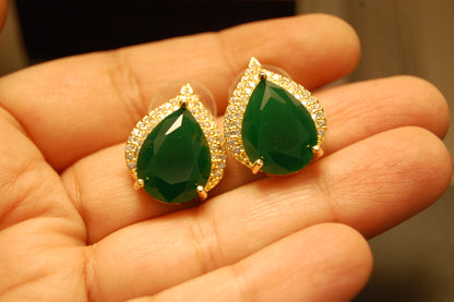 ELEGANT ZIRCON & EMERALD GREEN EARRINGS