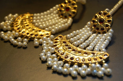 JHOOMAR STYLE EARRINGS IN PEARLS & RED