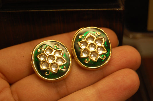 GREEN MEENA & KUNDAN EARRINGS