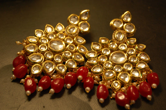 INDIAN POLKI KUNDAN EARRINGS WITH RED