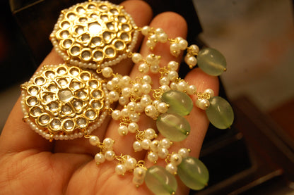 ELEGANT KUNDAN EARRINGS WITH JADE & PEARLS