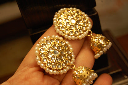 KUNDAN JHUMKIS WITH PEARLS